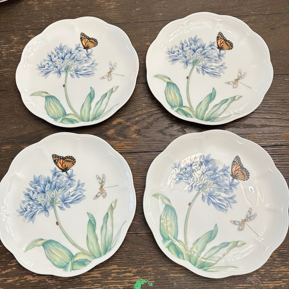Lenox Butterfly Meadow Blue Four Piece Set Accent 9" Luncheon Plates NEW